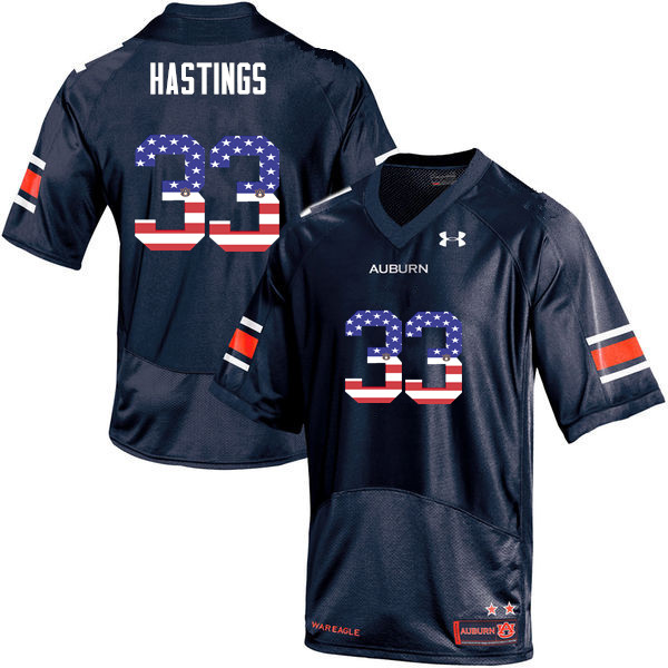 Auburn Tigers Men's Will Hastings #33 Navy Under Armour Stitched College USA Flag Fashion NCAA Authentic Football Jersey AGA2574LO